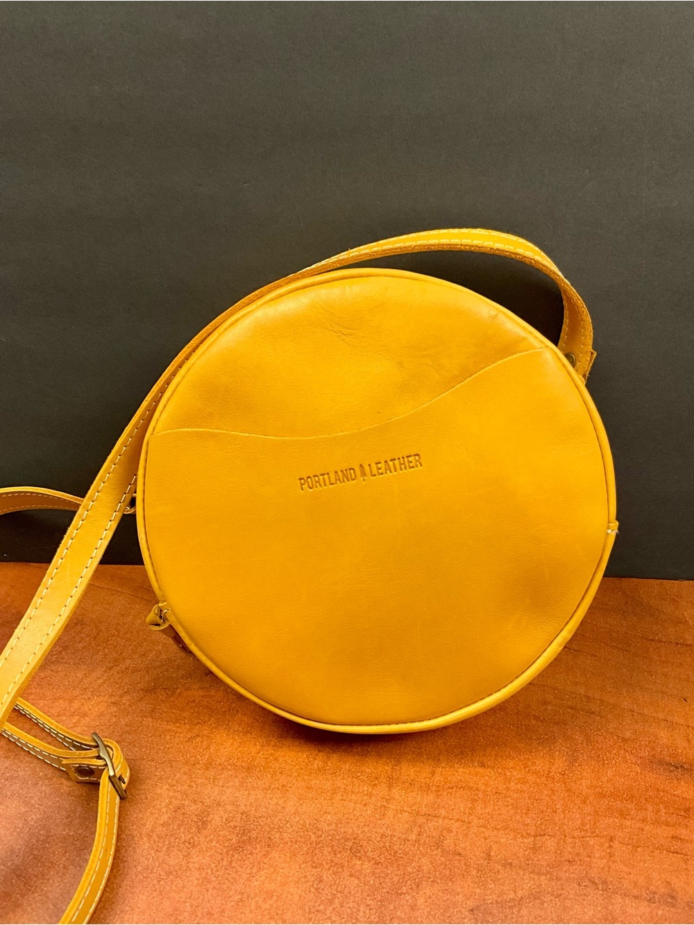 Portland Leather Mustard Round Crossbody Bag